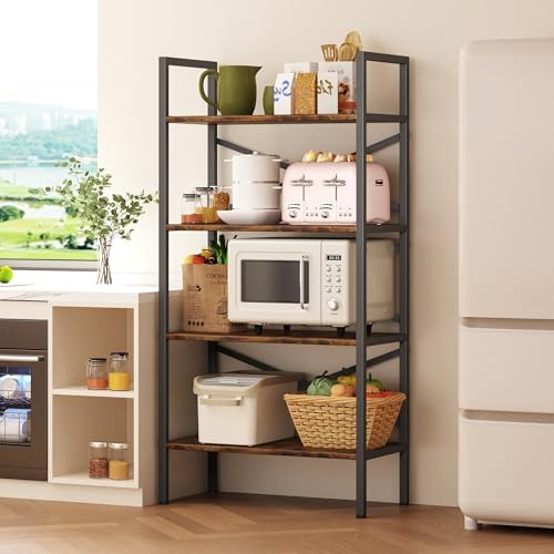 Homeiju 4 Tier Bookshelf 23.6" Width, Kids Bookshelf with Storage, Small Bookcase with Open Shelves, Storage Organization for Bedroom, Living Room and Home Office,Rustic Brown