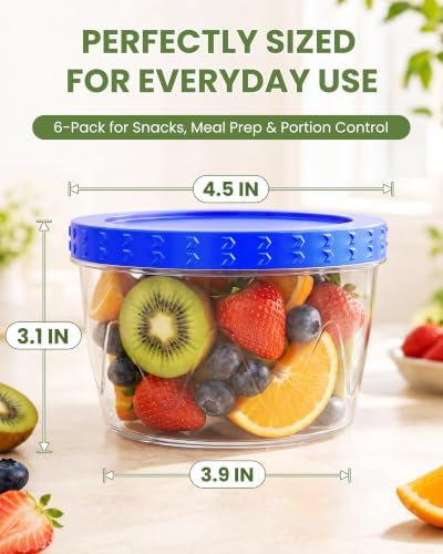 6 Pack-17oz Reusable Freezer Storage Containers, [STURDIER and MORE DURABLE] Airtight Plastic Food Storage Containers with Twist Top Lids, |BPA Free| Stackable | Leakproof| Microwave/Dishwasher Safe