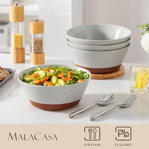 MALACASA Salad Bowls Set of 4, Soup Bowls for Kitchen, 60oz Ceramic Bowl
