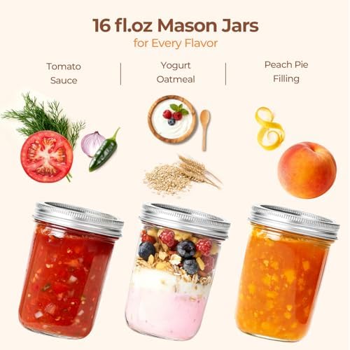 ComSaf 16 oz Wide Mouth Mason Jars Bulk Set, 8 Pack Jars with Lids
