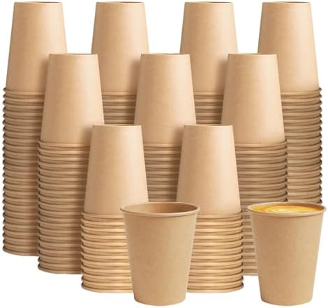 BYSNOW 200 Pack 10 oz Kraft Paper Cups, Disposable Coffee Hot Water Cups