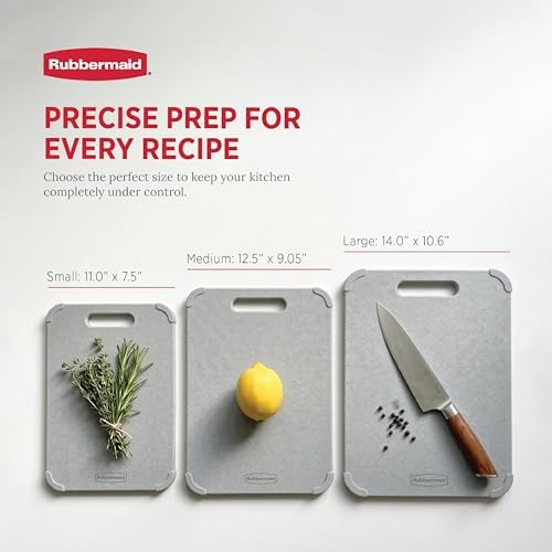 Rubbermaid 3pc Reversible Wheat Fiber Cutting Board Set | BPA Free Non Toxic Cutting Boards for Kitchen – Dishwasher Safe, Non-Slip Corners & Lightweight | For Meat, Veggies & Fruits