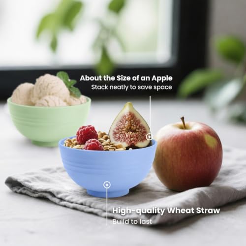 Small Bowls 10oz, Unbreakable & Lightweight Wheat Straw Bowls Sets of 8, Mini bowls for Dessert, Snack, Ice cream, Yogurt, Microwave Safe Kitchen Bowls for Camping, Dorm, Party - Colorful