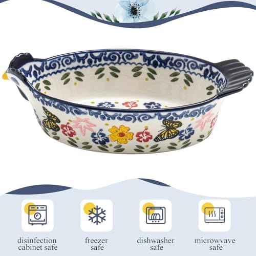 Uiifan 2 Pack 27 oz Ceramic Casserole Dish Butterfly Flower
