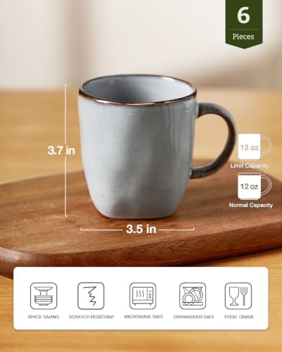 famiware Coffee Mugs Set of 6, Ocean Square 13oz Coffee Cup Set with Handle