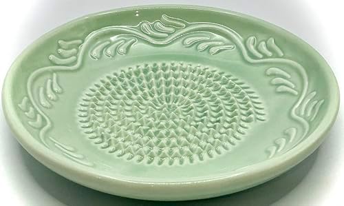 BonCera, Premium Ceramic Garlic Grater Plate Set - Turquoise Floral Edge