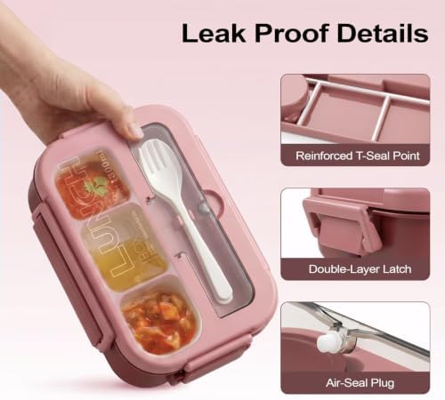 Bento Box Adult Lunch Box, Lunch Containers for Adults 44.5 Oz/5 Cup, Pink