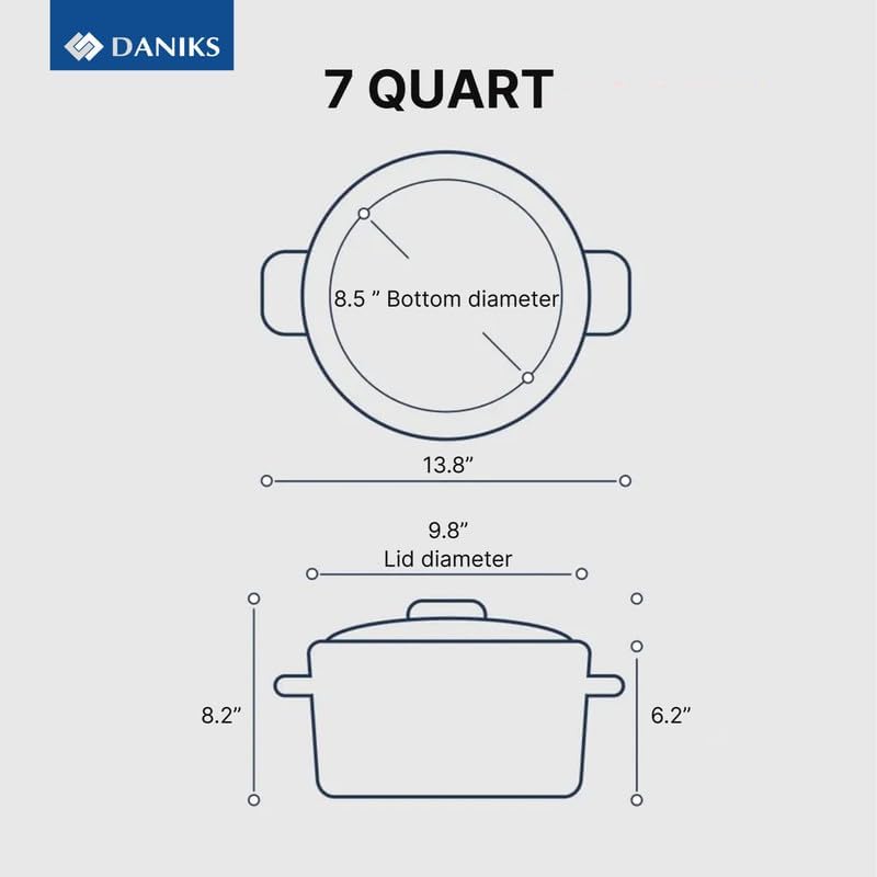 Daniks Modern 7 Quart Stainless Steel Stock Pot with Glass Lid, Tri-Ply Bottom for Even Heating, Induction Compatible, Dishwasher Safe, Heatproof Handles