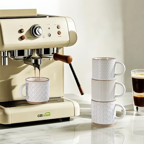 GBhome 6 OZ Stackable Coffee Mugs Set of 4, Ceramic Coffee Cups Set