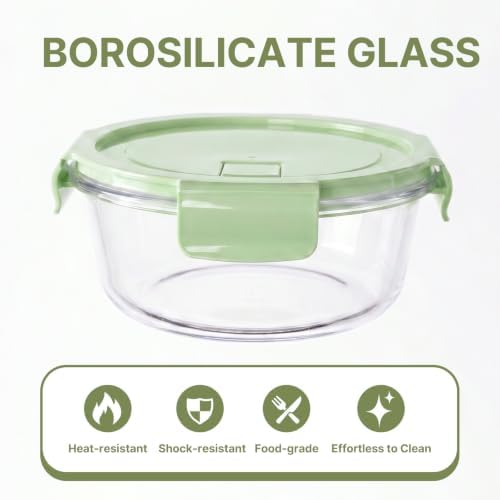 4 PACK 22oz Glass Meal Prep Containers, Glass Food Storage Containers with Airtight Lids, Leak Proof, Easy to Clean, Microwave, Dishwasher, Oven, and Freezer Safe