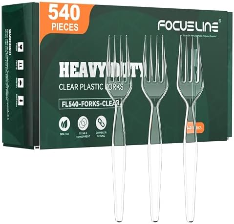 FOCUSLINE 540 Count Clear Plastic Forks, Heavy Duty Disposable Forks Bulk