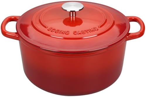 EDGING CASTING Enameled Cast Iron Dutch Oven with Sourdough Bread Baking Kit, Bread Dutch Oven with Lid, Includes Proofing Basket & Baking Tools, 5qt, Red