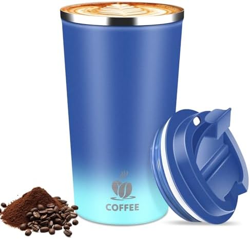17oz Insulated Travel Coffee Mug with Flip Lid – Leakproof Stainless Steel Insulated Coffee Tumblers, Reusable Coffee Cup for Hot & Cold Drinks, Perfect for Camping & On-the-Go