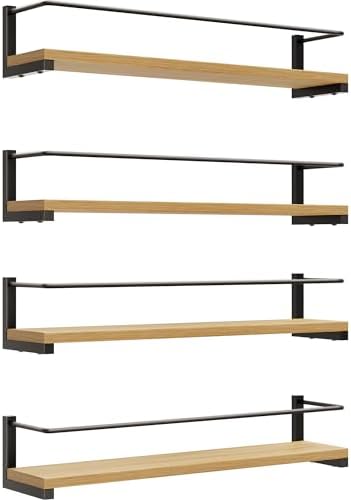 OROPY Wooden Spice Rack Wall Mounted, Over the Stove, Kitchen Wall, 4 Pack