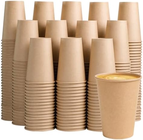 BYSNOW 1000 Pack 12 oz Kraft Paper Cups, Disposable Coffee Hot Water Cups