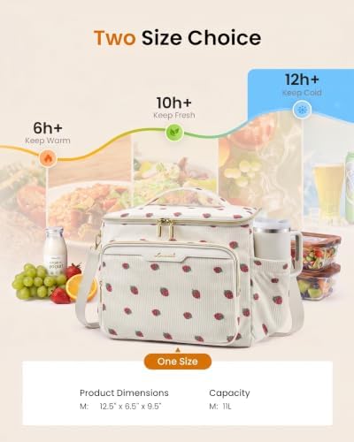 LOVEVOOK Corduroy Lunch Box for Women Wide Opening Cute Insulated Lunch Box
