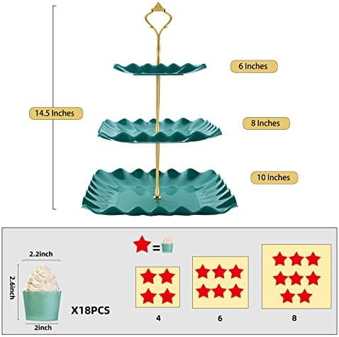 DAFURIET Plastic Dessert Cupcake Stand, 3 Tier Cupcake Tower Holder, Green