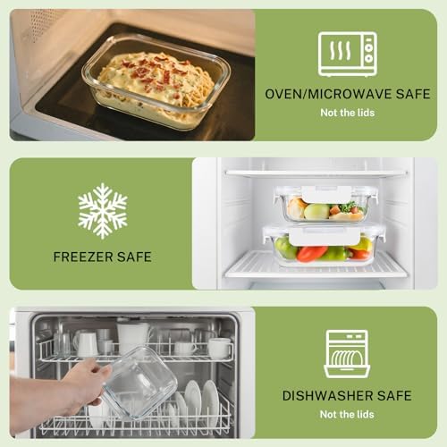 8 Pack Glass Food Storage Containers with Snap Locking Lids for Meal Prep