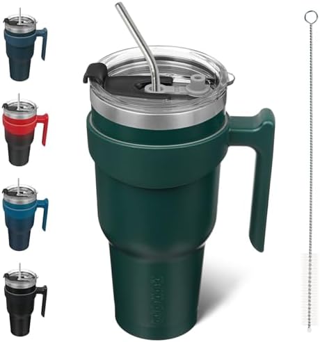 BJPKPK 40 oz Tumbler with Handle & Straw, Insulated Stainless Steel Mug