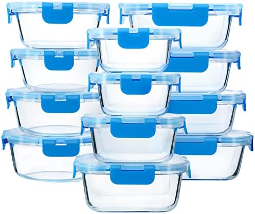 M MCIRCO 24 Piece Glass Food Storage Containers with Lids, Blue