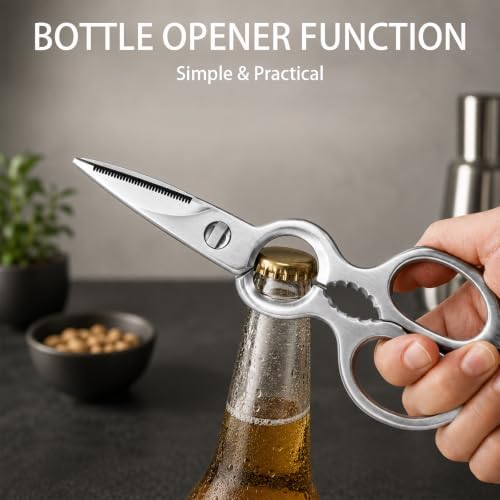 Heavy Duty Kitchen Shears, Detachable Stainless Steel Cooking Scissors for Food Prep, Meat, Poultry, Vegetable, Herb, All-Purpose Utility Scissors with Nutcracker, Bottle Opener & Blade Guard