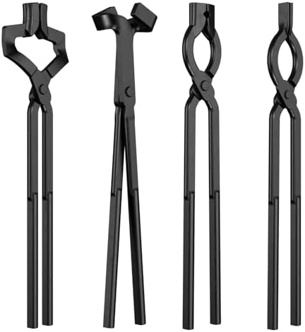 Blacksmith Tongs Set, 17 Inch Carbon Steel Forging Tongs, 4-Piece Professional Blacksmithing Tools for Beginners and Expert Craftsmen