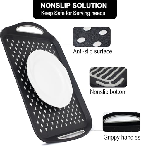 Large Anti-Slip Serving Tray with Handles, 17.8" x 12.5", Black