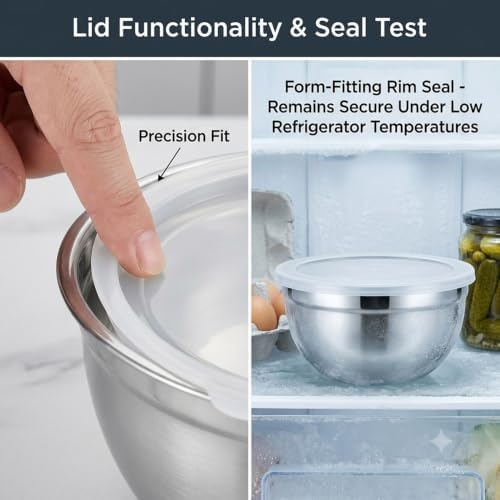 Stainless Steel Small Mixing Bowls with Lids, 3Pcs Nesting 0.85-1.0 QT Set