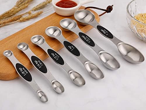 Magnetic Measuring Spoons Set of 6 Stainless Steel Dual Sided Teaspoon