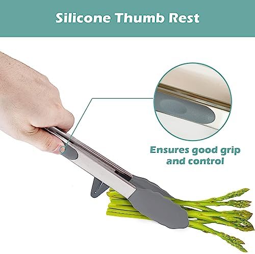 12" Kitchen Tongs for cooking with Silicone Tips, 3Pcs Serving Tongs, Grey