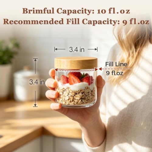 ComSaf Overnight Oats Containers with Lids 10 oz, Small Glass Jars 4 Pack