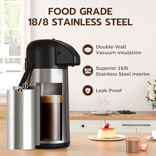 Coffee Carafe for Keeping Hot, 64OZ Airpot Coffee Dispenser with Pump