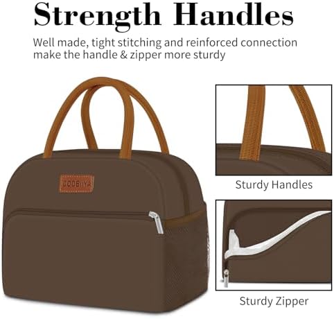 Coobiiya Lunch Bag Women, Lunch Box for Women Adult Men, Small Leakproof Cute Lunch Tote Large Capacity Reusable Insulated Cooler Lunch Container for Work/Office/Picnic/Travel-Brown