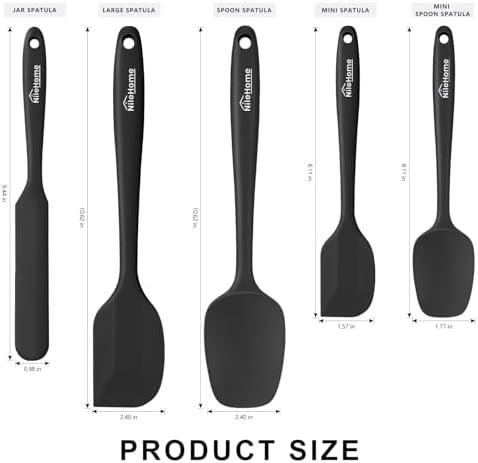 NileHome Silicone Spatula Set, 5 Pieces Food Grade Kitchen Utensils with Silicone Brush Heat Resistant Up to 600°F BPA-free Rubber Spatula for Scraping, Baking, Cooking, Mixing—Black
