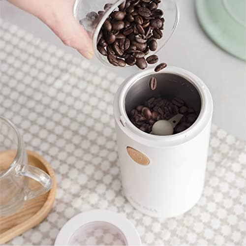 Aroma Housewares Mini Coffee Grinder and Electric Herb Grinder with 304 Stainless Steel Grinding Blades and a Premium Clear Lid (40 g.), White