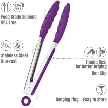 HOTEC Small Silicone Kitchen Tongs 7-Inch Mini Serving Tongs, Set of 3