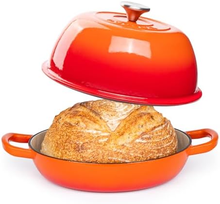 Enamelled Cast Iron Dutch Oven Pot – Dutch Oven For Sourdough Bread Baking – Cast Iron Bread Pot – Orange, 6 Quarts, 26cm – by Nuovva