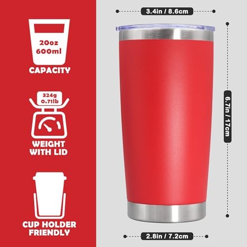 20oz Tumbler Stainless Steel Tumbler Coffee Tumbler with Lid Red, 8P