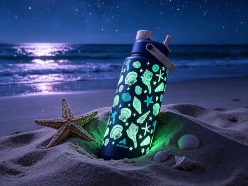 POWCAN 40 oz Insulated Water Bottle with 2-in-1 Straw and Spout Lid, Glow-in-the-Dark, 24H Cold, Leakproof, BPA-Free, Double Wall Stainless Steel for Sports, Gym, Travel, and School (Seashell Coast)