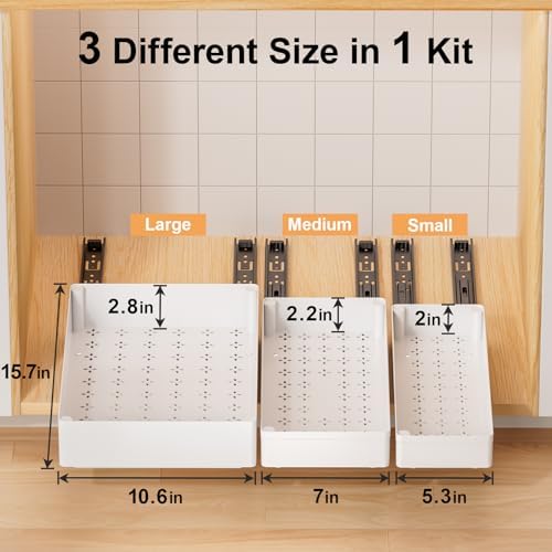 Delamu 3 Pack Pull Out Cabinet Organizer, 15.7"Deep Pull Out Drawers for Cabinets, Slide Out Drawers for Kitchen Cabinets, Bathroom Cabinet Organizer, Pantry (White)