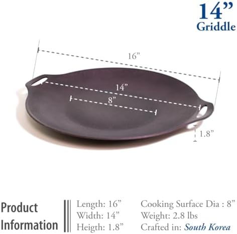 TECHEF - 14-inch Nonstick Round Griddle Grill Pan for Korean BBQ/Teppanyaki Pan, Tawa, Roti Pan/Induction Ready/Made in Korea (Griddle with Rack)