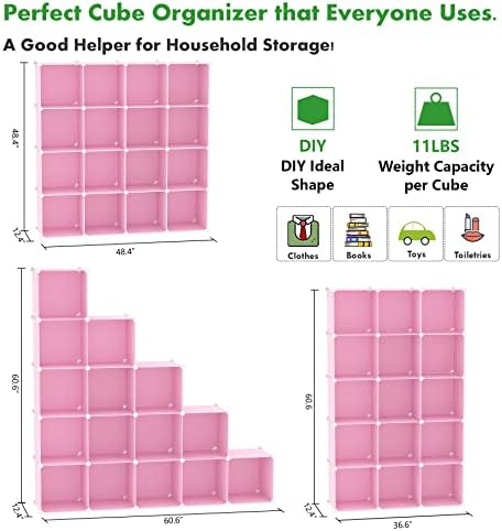 C&AHOME 16 Cube Storage Organizer Cube Shelves Units Storage Cubes, Pink