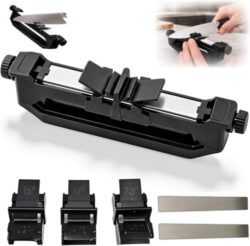 Kenmiso Portable Knife Sharpener, Handheld Angle Guided Knife Sharpener with 15°/17°/25° Adjustable Angles, Comes with 2 whetstones (800/1000 grit + 1500/2000 grit) for Kitchen & Travel (1Pc)