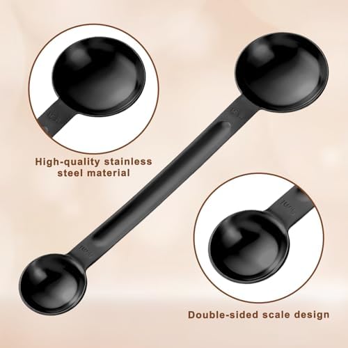 Double Sided Measuring Spoon Stainless Steel Coffee Scoop Teaspoon Measuring Spoon 1 Tsp (5ml) & 1 Tbsp (15ml) Dual-Measure Long-Handle Spoons Coffee Measurings Spoons (Black)