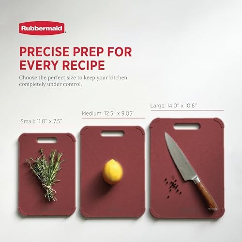 Rubbermaid 3pc Reversible Wheat Fiber Cutting Board Set | BPA Free Non Toxic Cutting Boards for Kitchen – Dishwasher Safe, Non-Slip Corners & Lightweight | For Meat, Veggies & Fruits