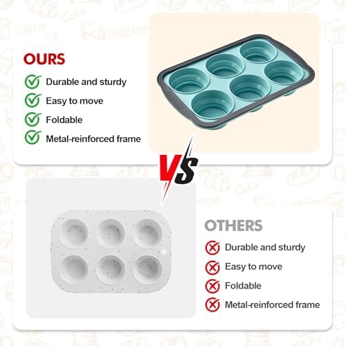 RAYBIN 2 Pack Silicone Muffin Pans for Baking, 6 Cup Nonstick Cupcake Pan