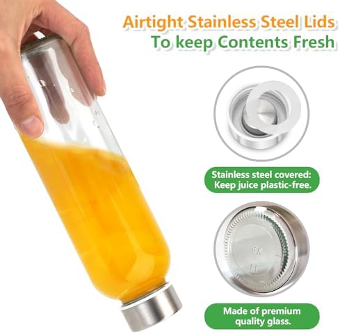 Zukro 18 oz Glass Water Bottles with Stainless Steel Lids, 100% Leak Proof