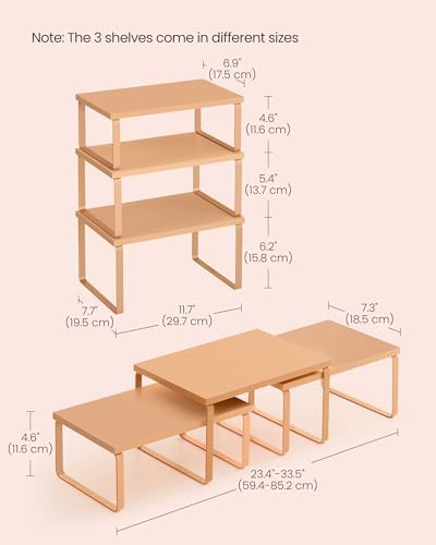 SONGMICS Cabinet Organizer Shelf, Set of 3 Spice Rack, Kitchen Storage