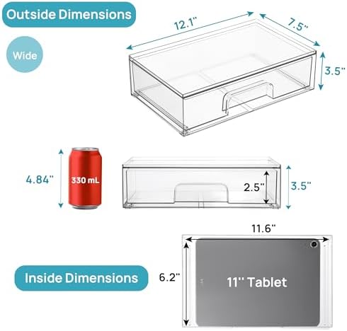 Vtopmart Clear Stackable Storage Drawers, 2 Pack Wide Plastic Organizers