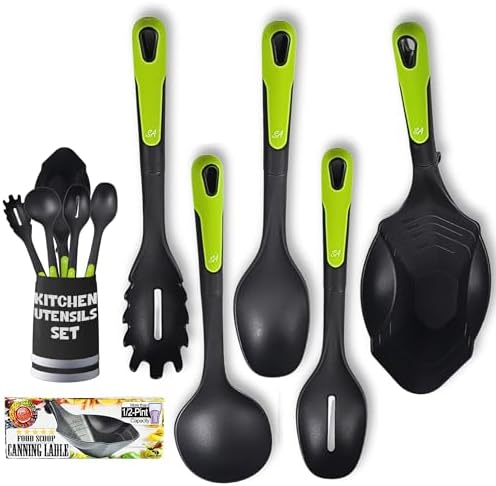Supa Ant 5 Pieces Kitchen Cooking Utensils Set, XL Canning Scoop - Nylon Ladle with Holes - Pasta Spoon/Fork - Slotted Spoons Kitchen Gadgets Utensil Set